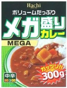 ボリューム満点の「メガ盛りカレー」が皿に盛られ、食べ応えとコスパの高さがひと目で伝わる写真