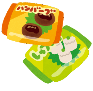 彩り豊かな2種類のレトルト食品が描かれたイラスト。忙しい日でも満足できる食卓を連想させる